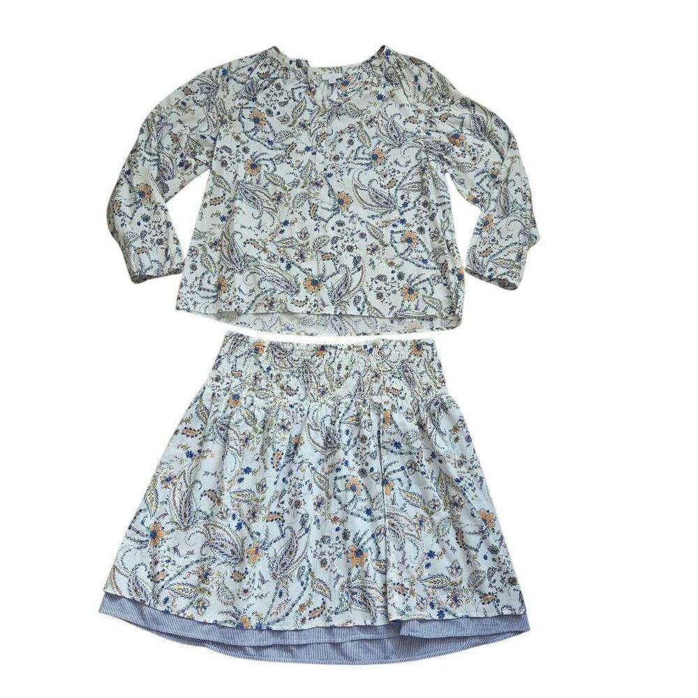 J Jill Skirt Top Set Large Cotton Smocked Floral‎ Paisley Vacation